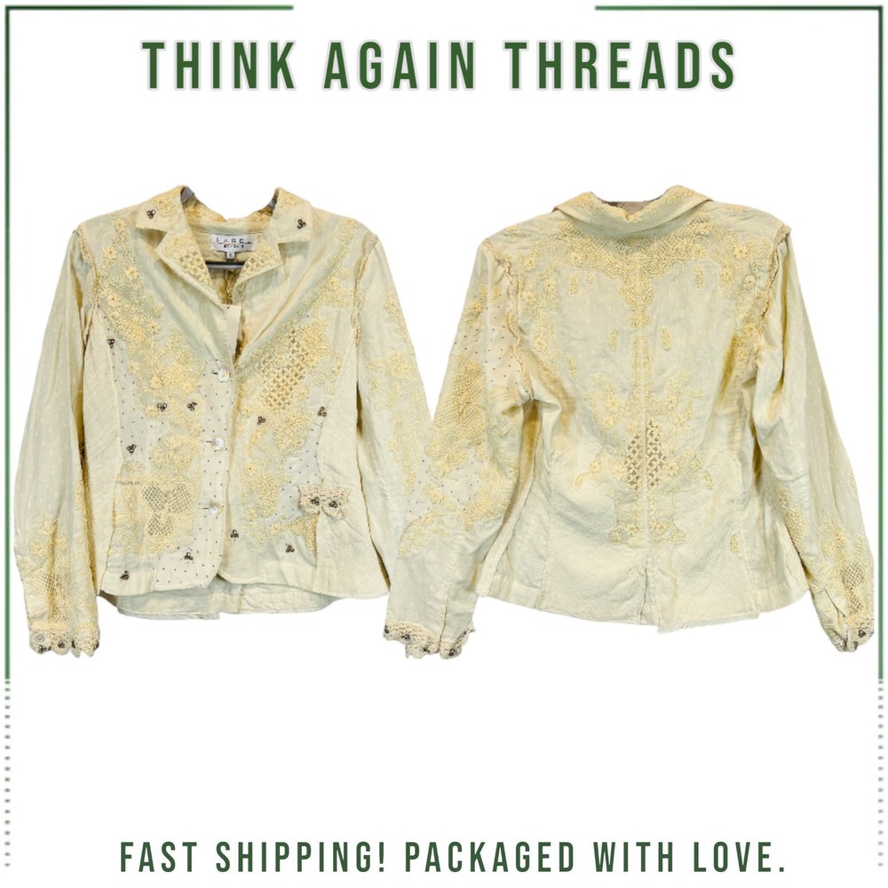 NWT Label Ritu Kumar Embroidered Floral Rhinestone Blazer Jacket White Size 2